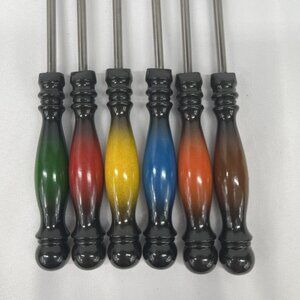 Set of Six WMF Stainless Steel Fondue Forks Vintage Colorful Handles MCM Retro
